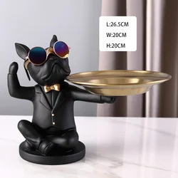 Cool Dog statue with tray French Bulldog Piggy bank Figurine Candy Fruit Plate Home Decoration Table Living Room Decor Money Box