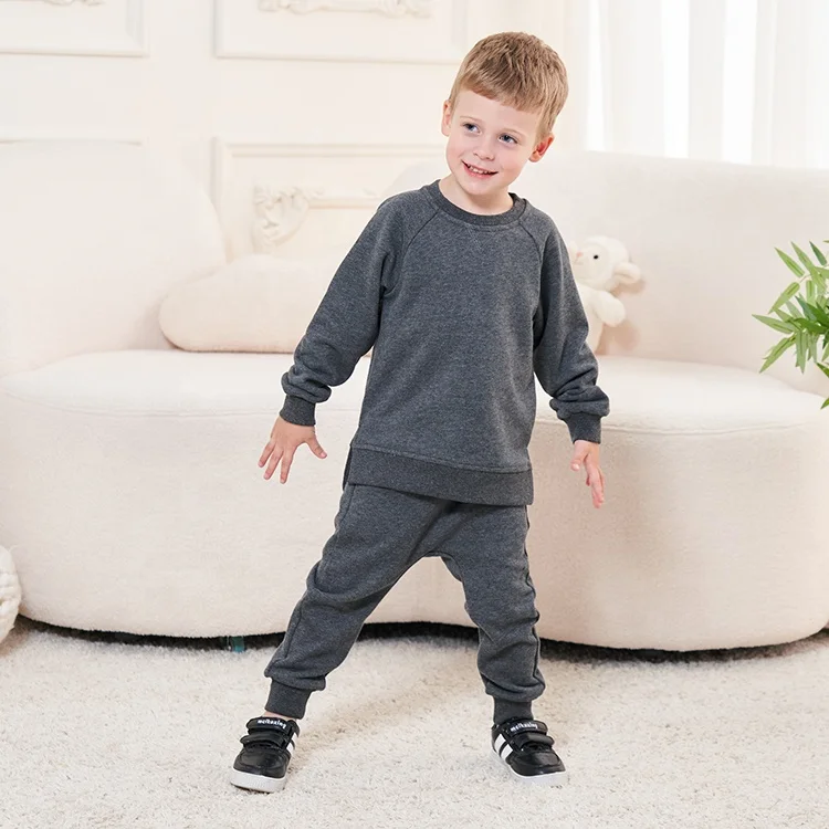 Wholesale Products Sweatshirts Set For Kids Casual Plain French Terry Boys Clothing Set