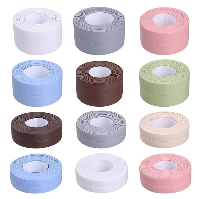 1m Gray Adhesive Tape PVC Wall Corner Sealing Waterproof Self Adhesive Tile Crack Sink Edge Repair Sealant Tape Kitchen Crevice