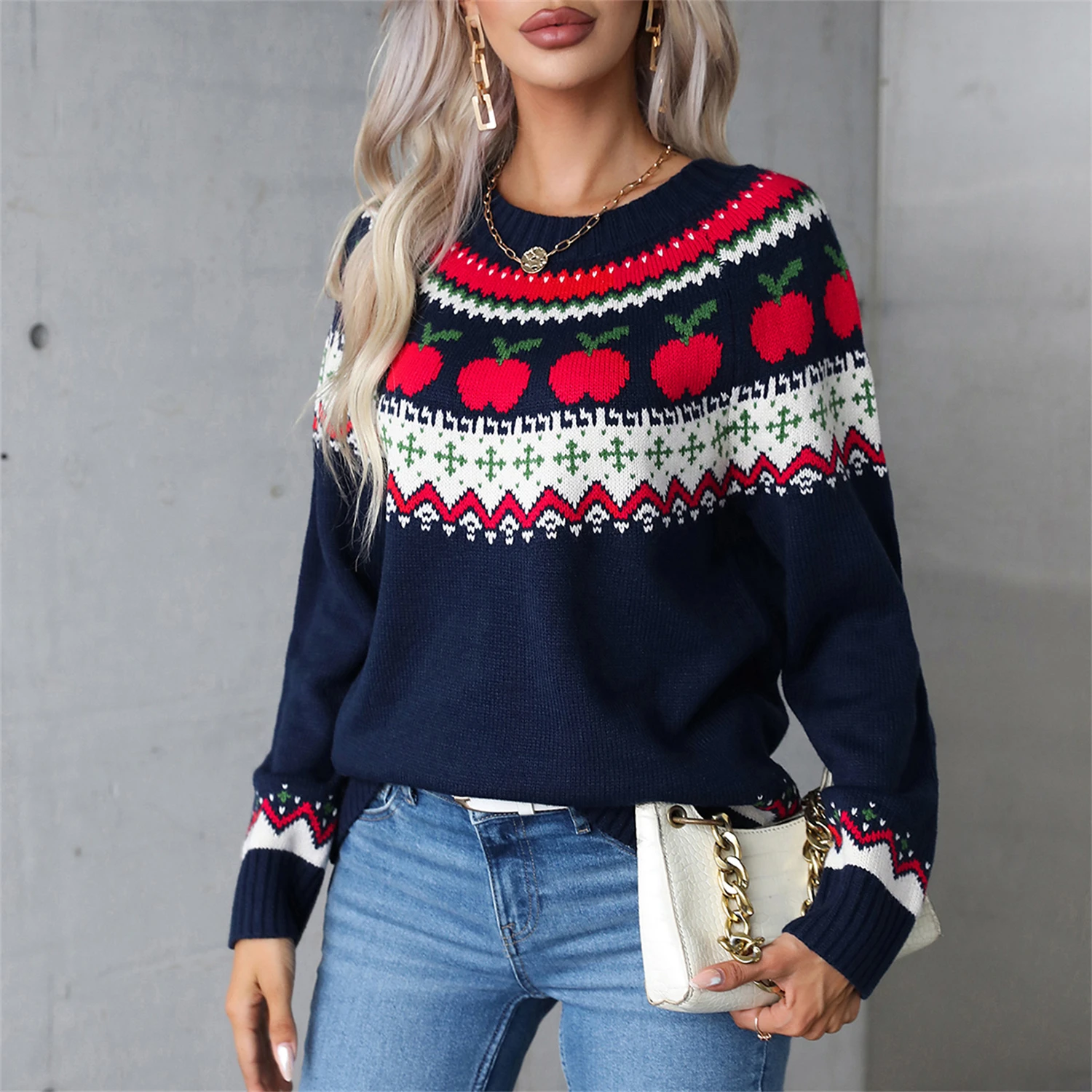2024 Winter custom Knitted jacquard women thick pullover designer family christmas sweater fashion clothing