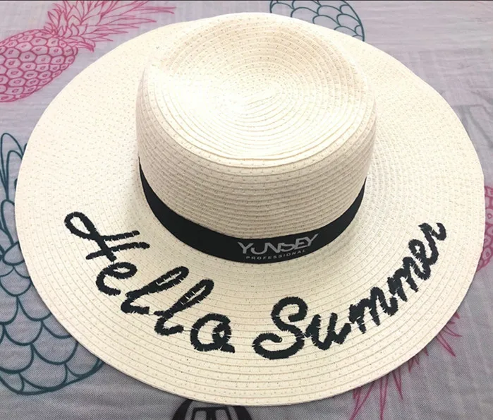 Custom embroidery logo print summer lady straw beach hat for Promotion gift