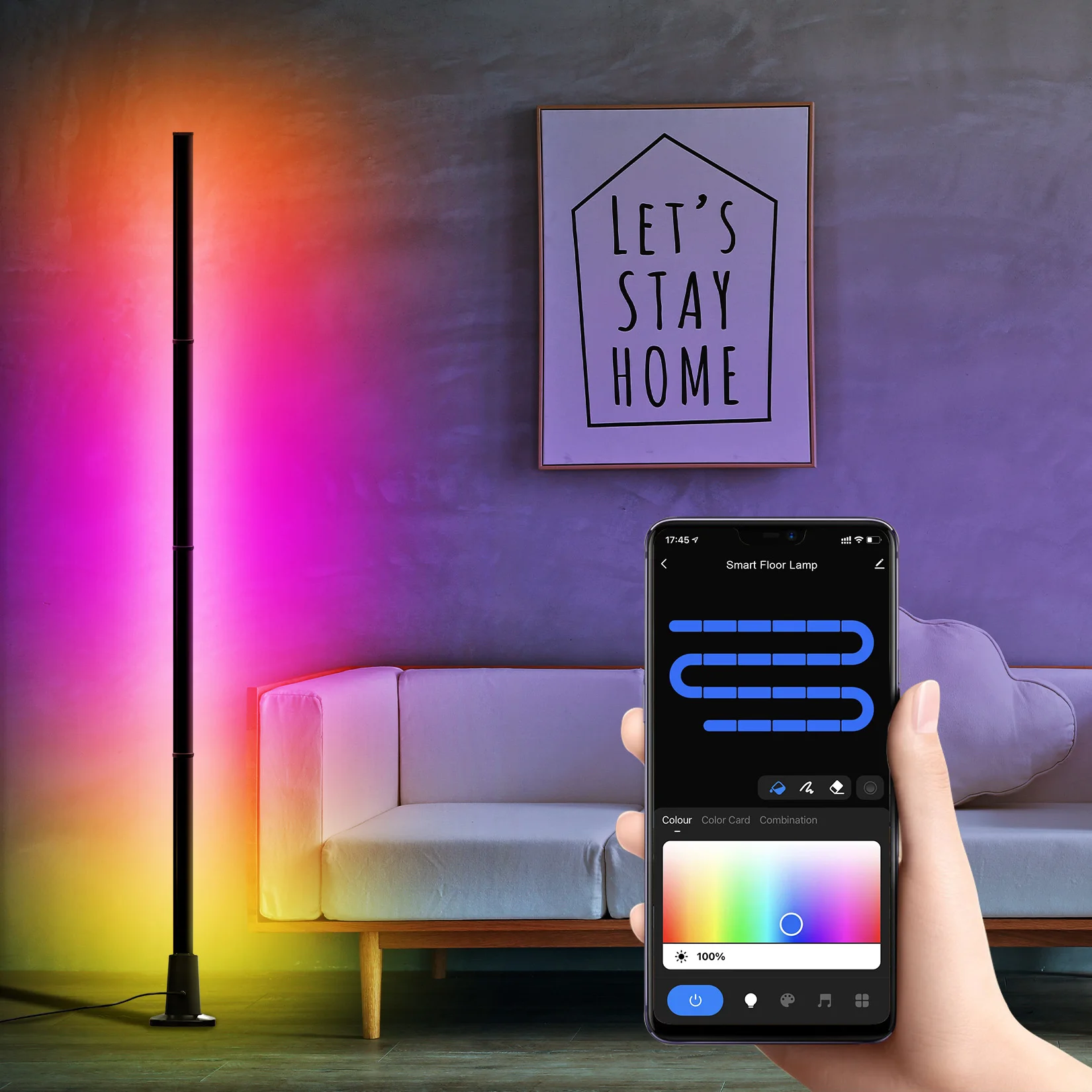 Multicolored Smart Wifi Alexa Tuya Standing Led Decoration Corner Lamp Modern Vertical Color Changing RGB Light Floor Lamp