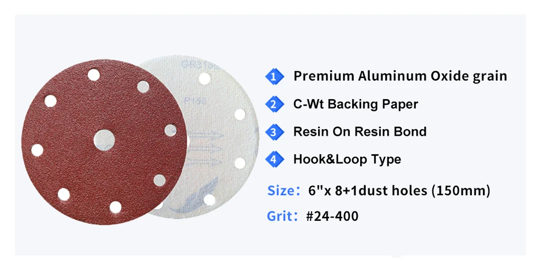 Abrasive Sanding Disc 150mm 6 Inch Red 8+1 Holes Sanding Disc Round Sanding Disc for Polishing