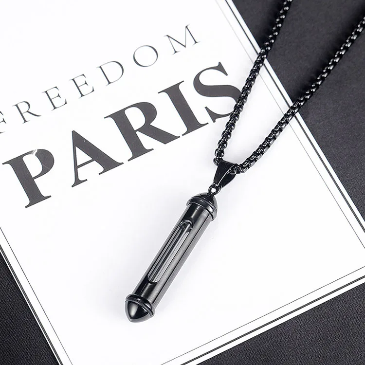 Amazon fashion stainless steel cylinder perfume bottle pendant necklace for men openable anniversary pendant for men