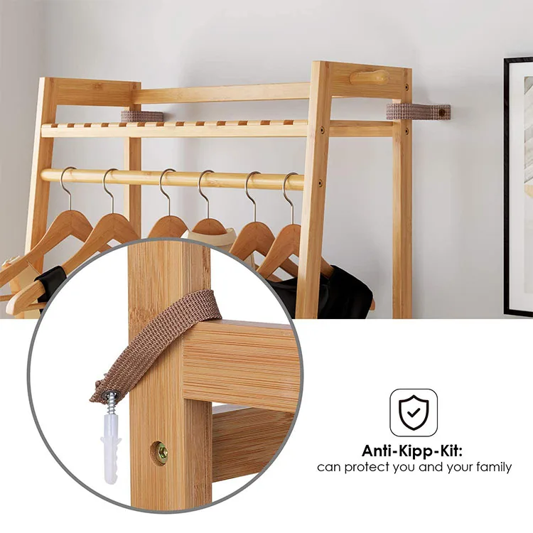 Eco Entry Hallway Wood Clothes Organizer Home Office Furniture Coat Rack Bamboo Frame Clothes Hanger Rack Stand