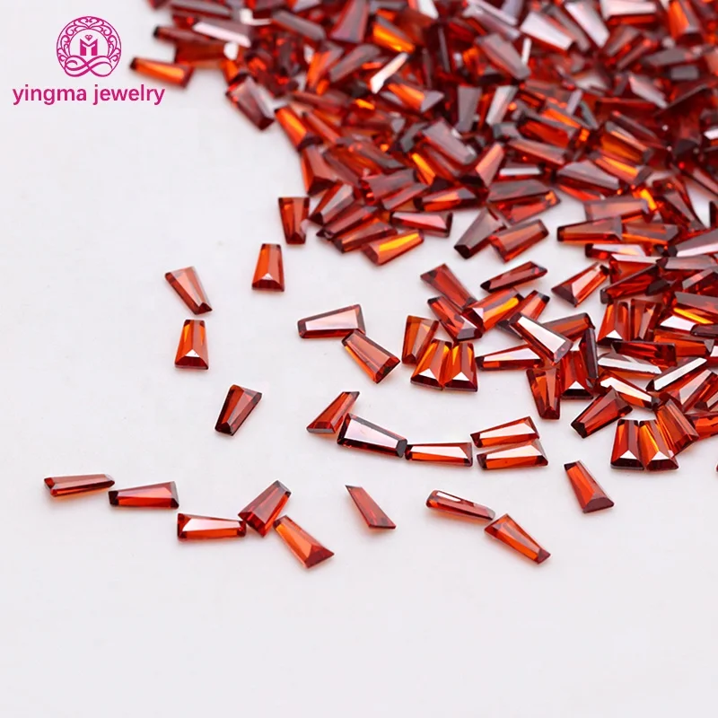 Yingma manufacturer price 2*1.5*1mm-5*2*1mm hot sale stone garnet color synthetic loose gems trapezoida shape cz cubic zirconia