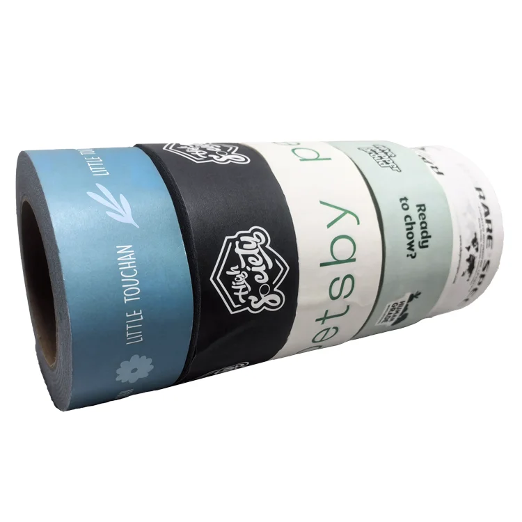 Custom logo eco branded shipping box tape water activated paper packaging tape reinforced gummed black kraft packing tape