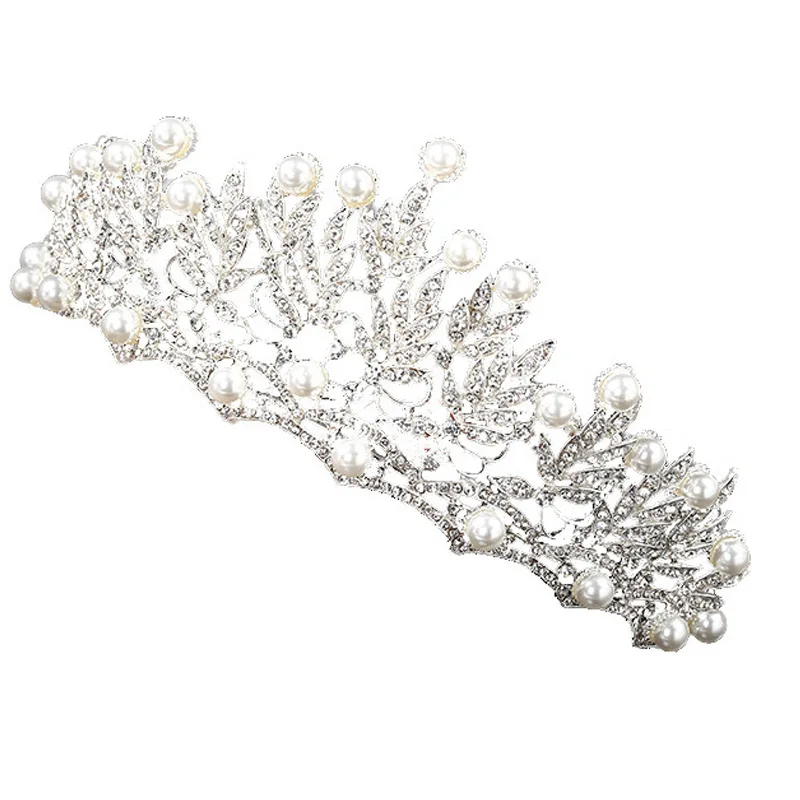 Korean Rhinestones Bridal Crown Hair Accessories Luxury Elegant Crystal Pearl Bridal Crown For Girl Wedding Jewelry