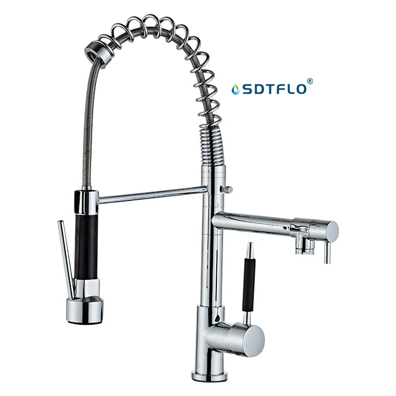 kitchen faucet hotel restaurant cooper faucet 3 Way spout Kitchen Mixer Spring faucet chrome black gold