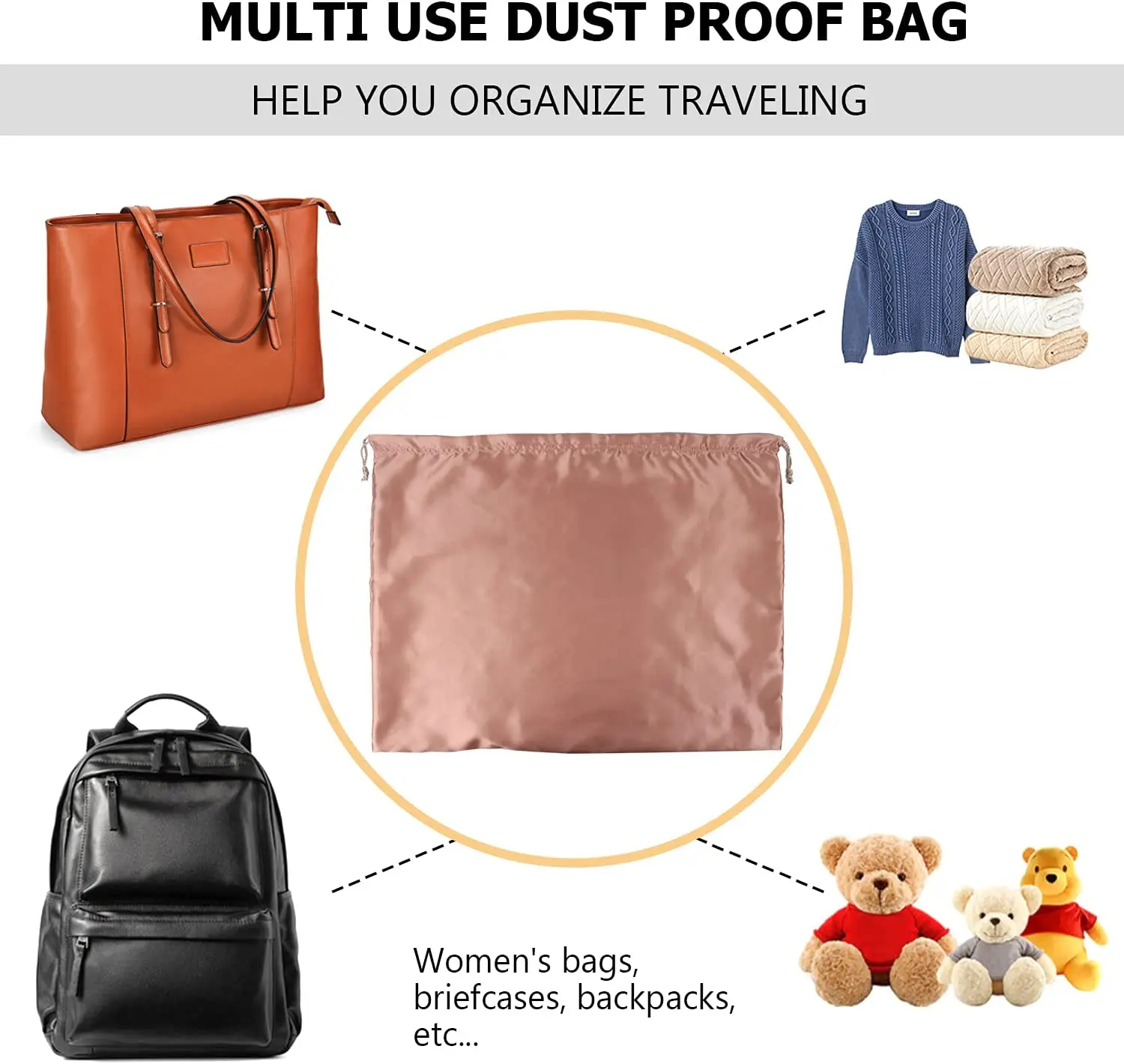 Eco Silk Dust Bag for Handbags Luxury Drawstring Dust Proof Bag Travel Storage Pouch for Shoe Boots