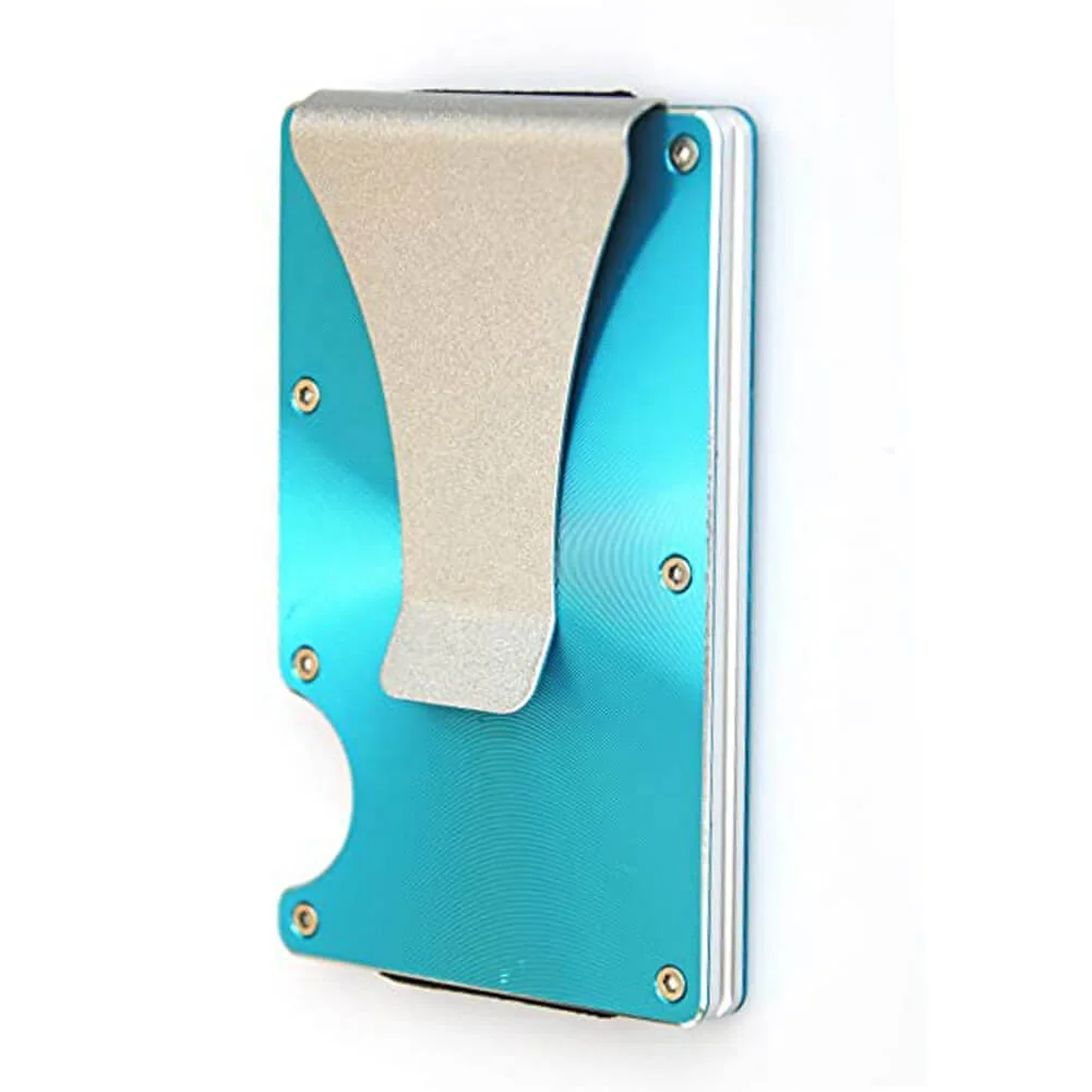 Fashionable RFID Blocking Aluminum Alloy Blue Card Wallet Minimalist Wallet Colorful ID Card Holder