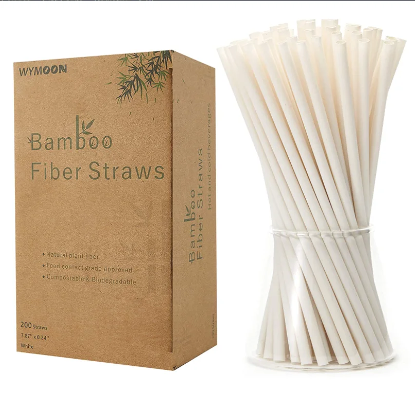Factory Sale Customized Logo Disposable Bamboo Fiber Milk Tea Straws Degradable Juice Drinking Straws