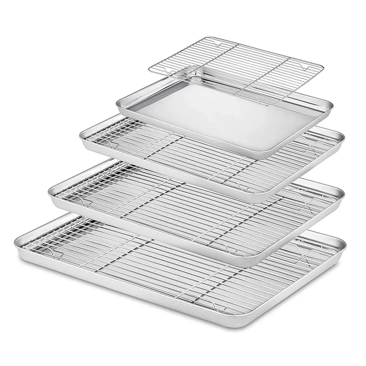 Stainless Steel Baking Pan Cooling Rack Set Cookie Sheet Baking Tray Bakeware Baking Sheet With Rack Set