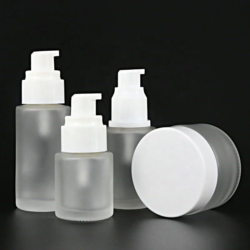 
30ml 40ml 50ml 80ml 100ml 120ml Cosmetic glass frosted lotion cream bottle set with gold/sliver/glack/white cover 