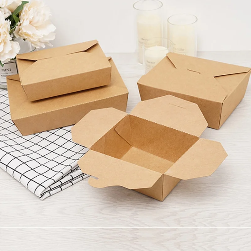 Custom Logo Brown Kraft Packaging Cardboard Catering Takeaway to Go for Chinese Food Paper Container Takeout Boxes