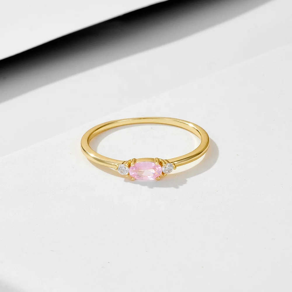 Изысканное высокое качество 925 стерлингового серебра 14k позолоченное кольцо Экстра узкое винтажный Стиль Овальный розовый CZ для женщин и девочек