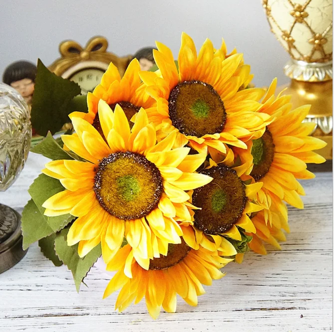 European style High quality artificial sunflower bouquet artificial silk sunflowers for wedding
