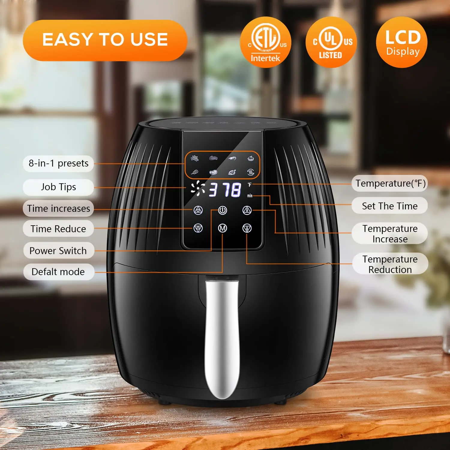 Customized Portable Electric No Oil 8 In 1 Touch Screen Baking Cooker Air Fryer With LCD Control