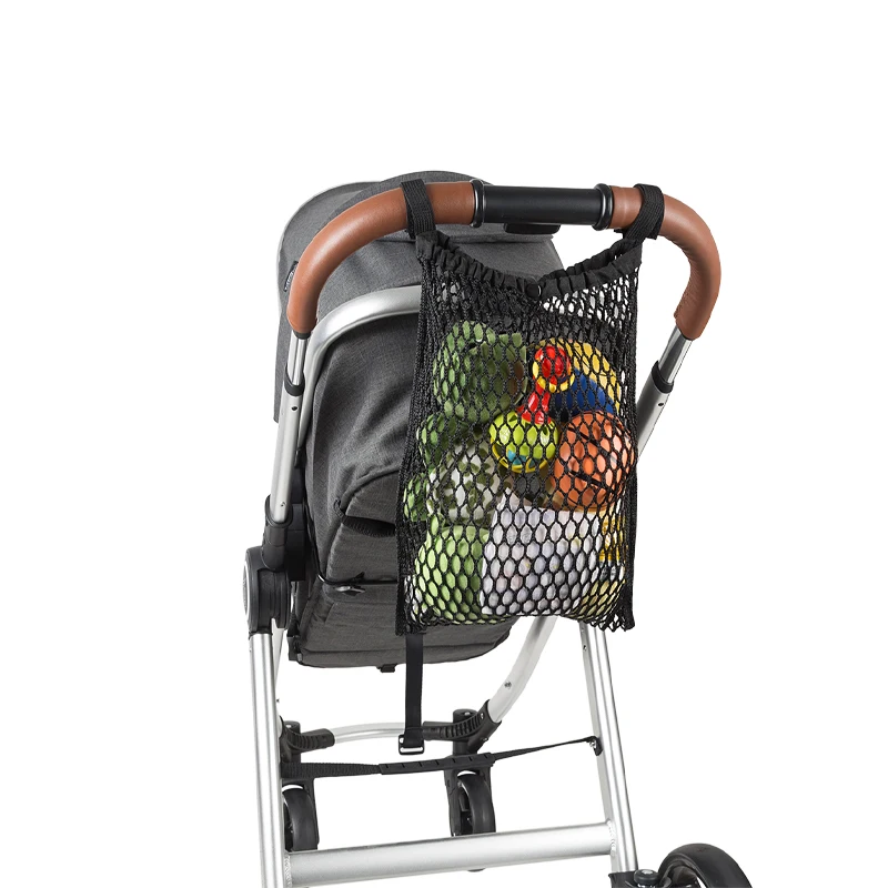 Durable simple black polyester mesh bag high capacity stroller organiser bag