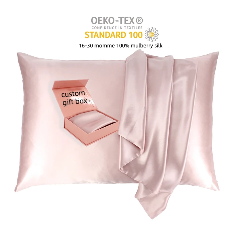 Custom Logo 6A Degree Hidden Zipper Mulberry Silk Pillow Case Infused Hilauronic Acid Silk Pillowcase Gift Box Set