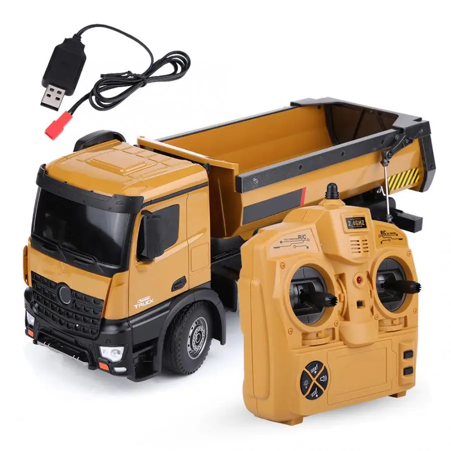 Hot Selling Huina 1573 1/14 2.4ghz 10 Channel Rc Dump Self-discharging Engineering Truck Metal Auto Demonstration With Led Light