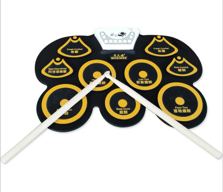 
 Набор электронных накладок для барабана переносной силиконовый лист, 9 накладок с барабанной палочкой, ножная педаль, наушники   (62323627251)