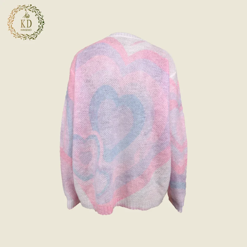 KD Knitwear Manufacturer Custom OEM ODM Knit Printed Hot Diamond Rainbow Gradient Knitted Jumper Sweater