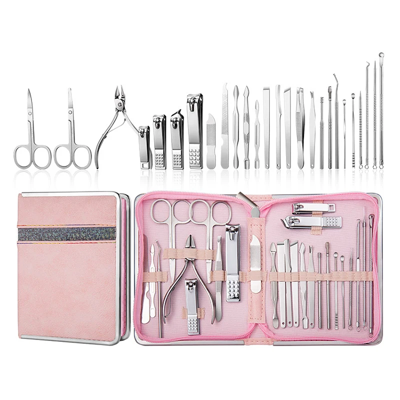 Miss You 26 Pcs  Custom Logo Personal Manicure Kit Nail Tools Girls Pink Manicure Pedicure Set with Zipper Case