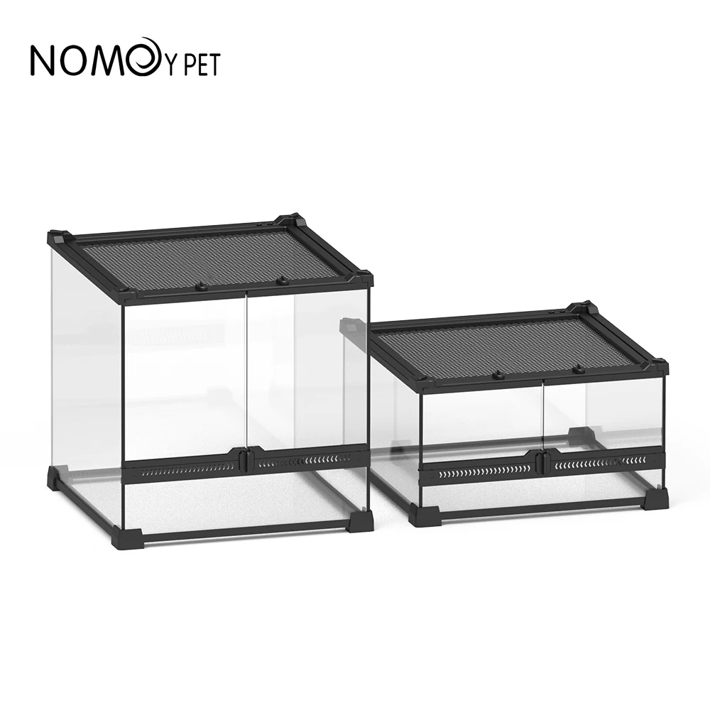 NOMOY PET reptile glass terrarium habitat with double hinge door and top screen ventilation for amphibians