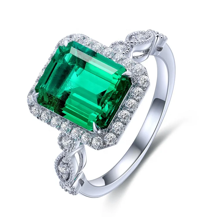 Vintage 3ct Solid White Gold Ring 9K 14K 18K Emerald Cut Rings Lab Grown Emerald Unisex Ring Jewelry Christmas Gift Idea
