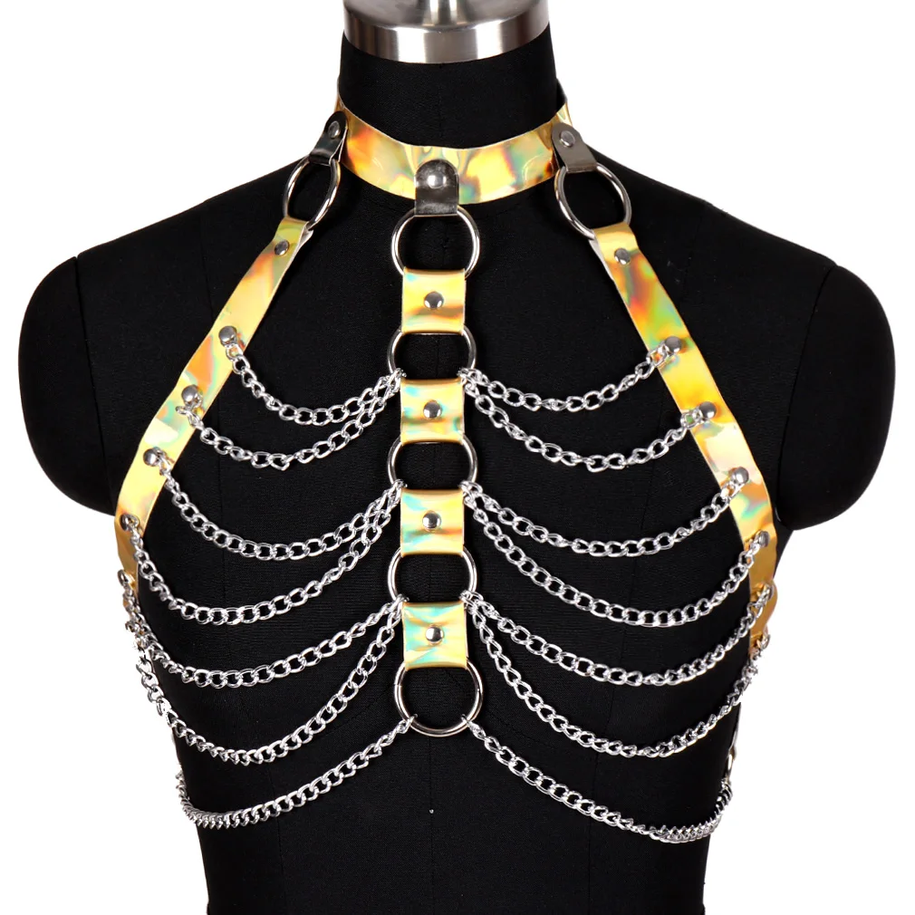 2021 Burlesque Gothic Body Harness Faux Rave Festival Leather Harness Bondage Lingerie Adjustable Fetish Body Bondage Cage bra
