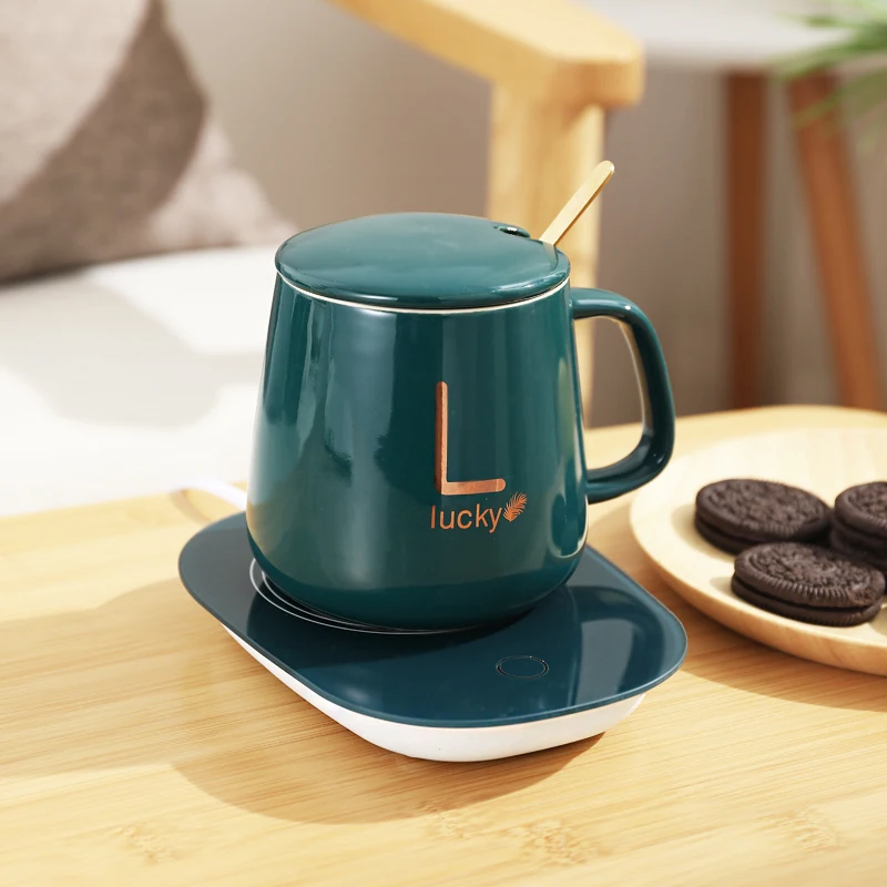 Electric 55 Degrees Constant Temperature Heated Coffee Cup Mug Warmer with Coaster for Gift Set