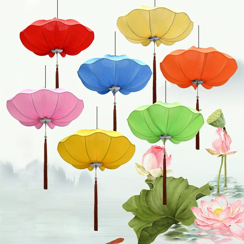 Lotus flower decoration hanging lantern cloth color Chinese style street scenic spot wedding home decoration Chinese lantern