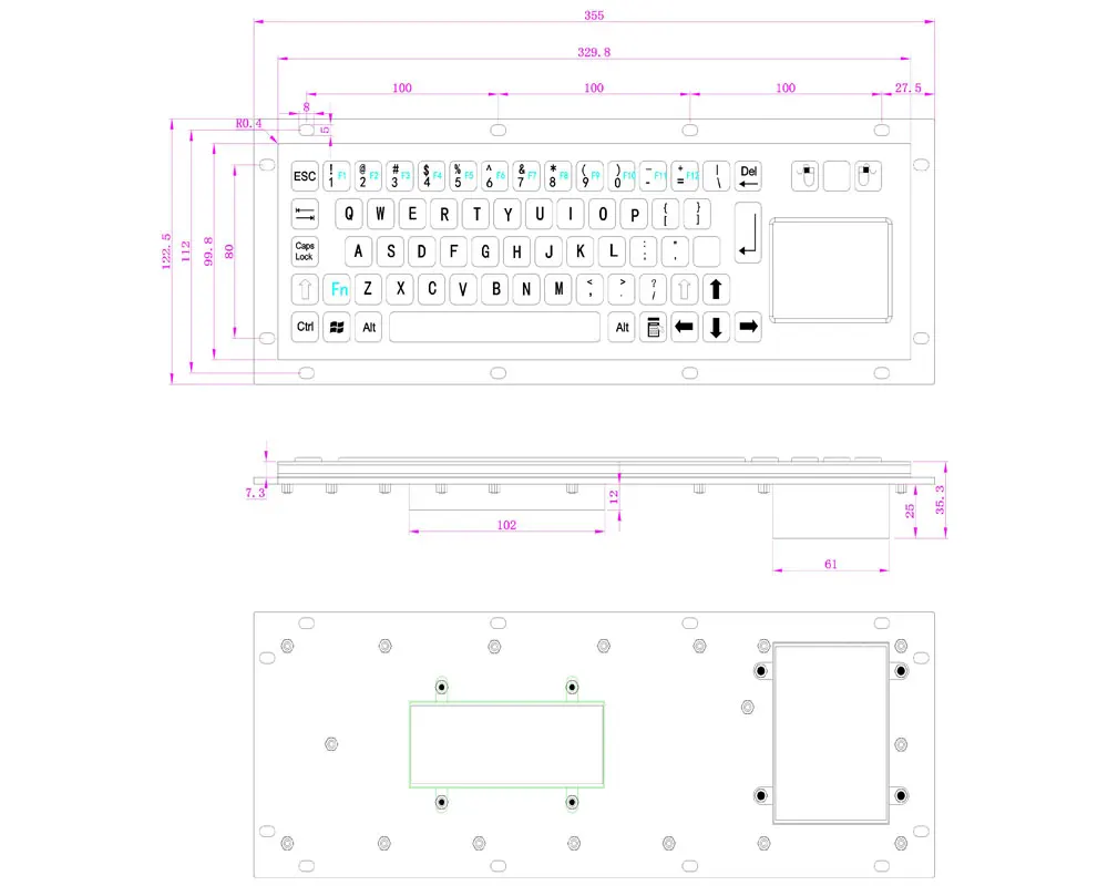 USB LED зеленая синяя металлическая подсветка Водонепроницаемая промышленная Клавиатура Тачпад IP65 киоск медицинские прочные