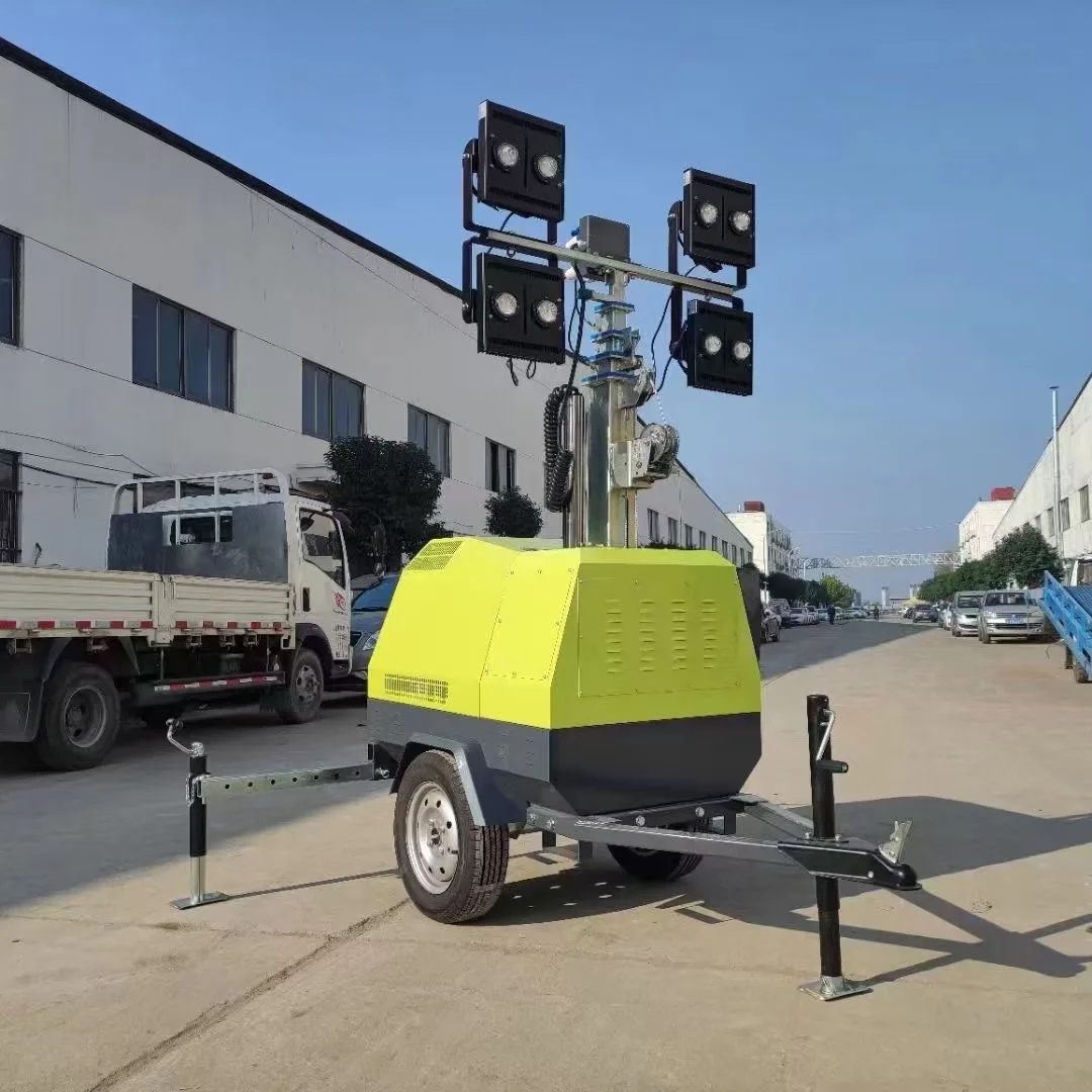 Brand Famous Engine 5m 7m Mast Light Tower 6KW Generator Portable Trailer hand-lifting Mobile Lighting Tower