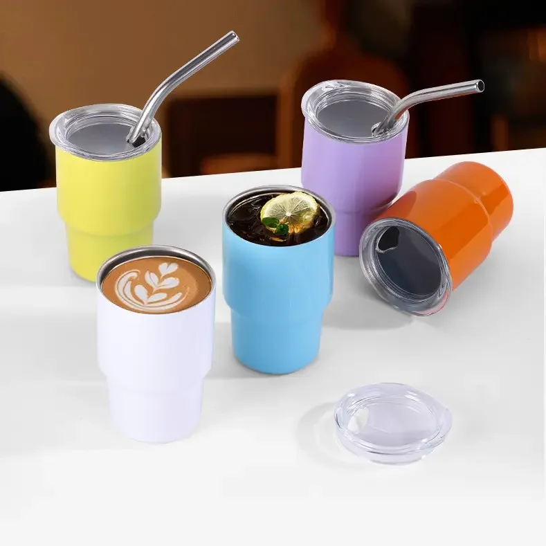 Wholesale 3oz Mini Sublimation Stainless Steel Miniature Shot Tumbler Cups Glasses Drinking Insulated Tumbler with Lid and Straw