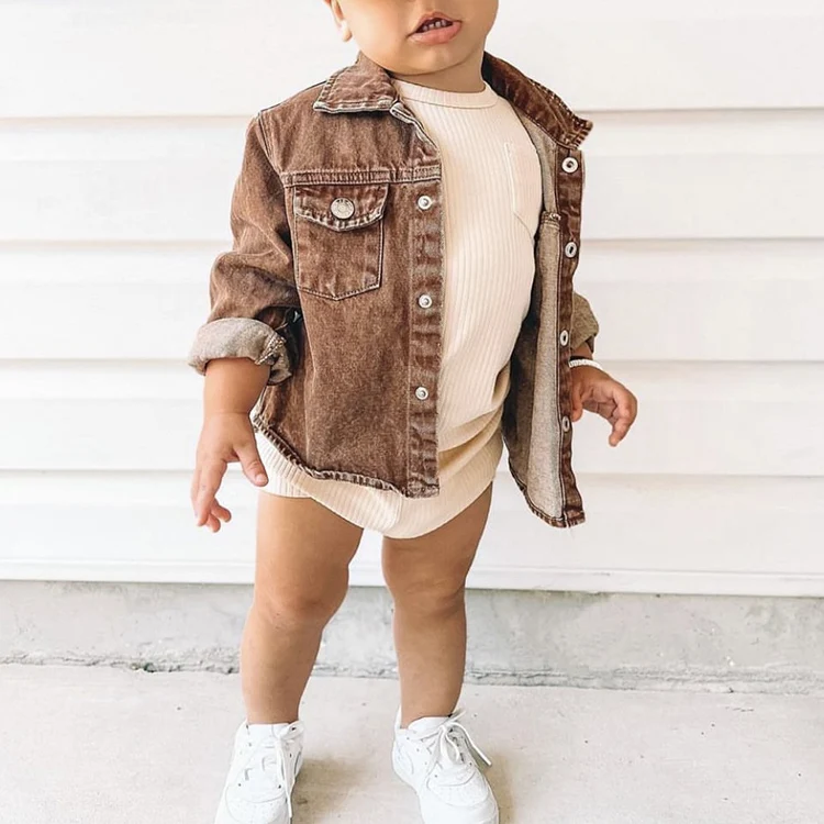 Custom Boys Jackets Children Denim Jacket Kids  Clothing Safari Rust Unisex Coats