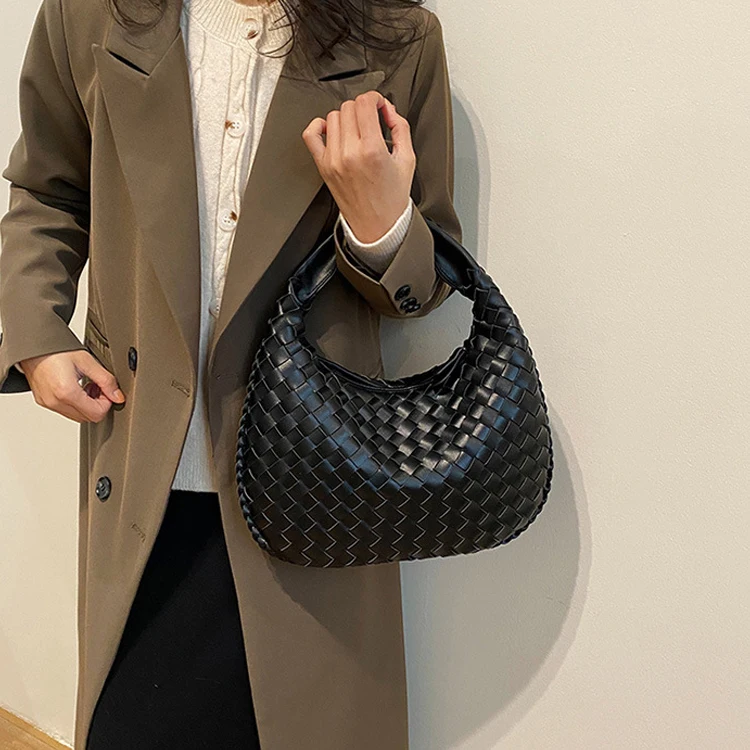Dumpling Type Pu Leather Handbags Fashion Woven Women Bags Shoulder Bag Casual knotted knitted Womens Tote Bags