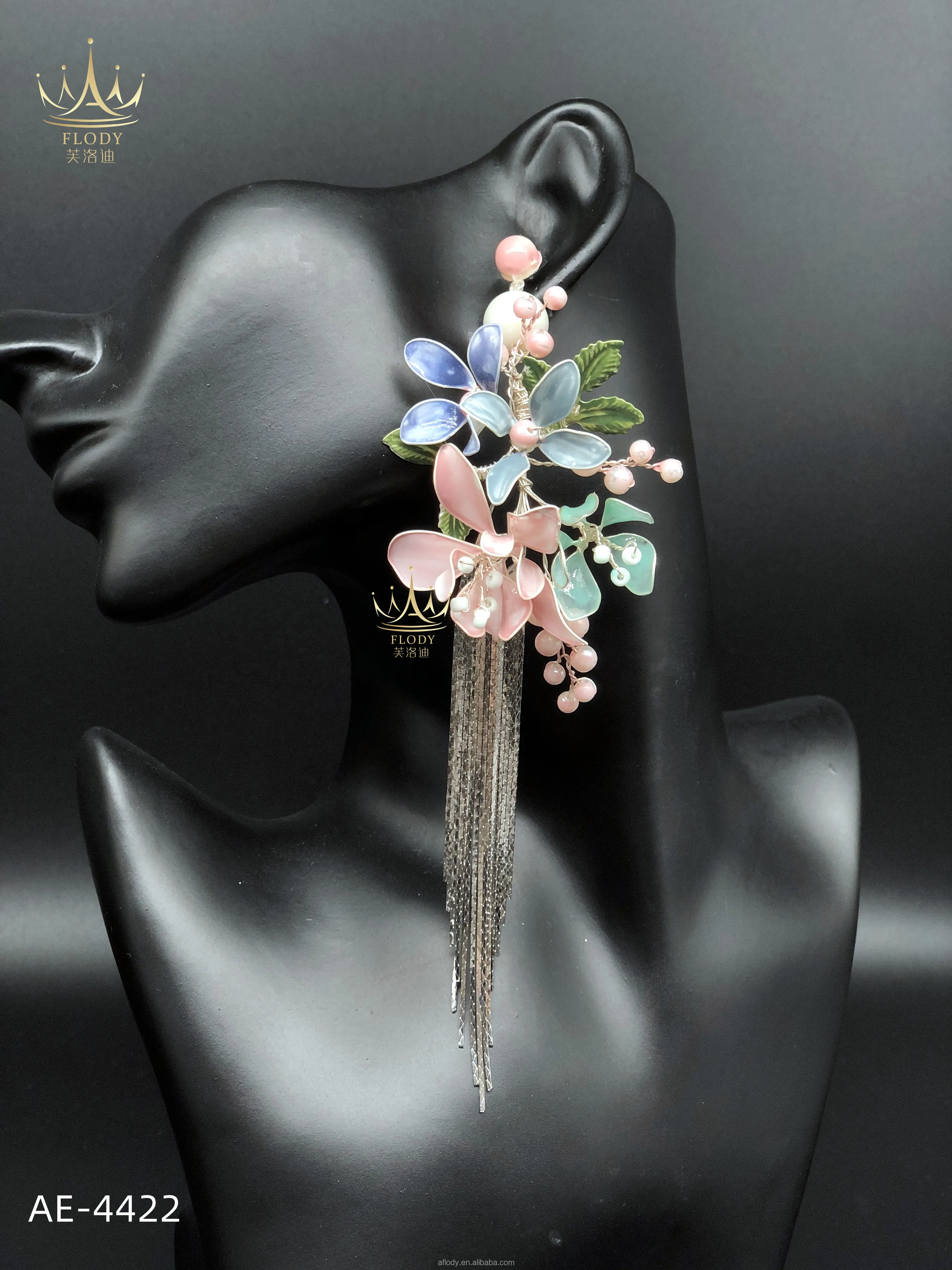 AE-4422 AFLODY hot sale Factory wholesale Custom jewelry handmade color flower Hoop Earring Luxury Girls bridal hair accessories