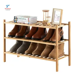 Factory 3 Tier Stackable Bamboo Plant Storage Shelves Shoes Storage Rack Organizer for Entryway