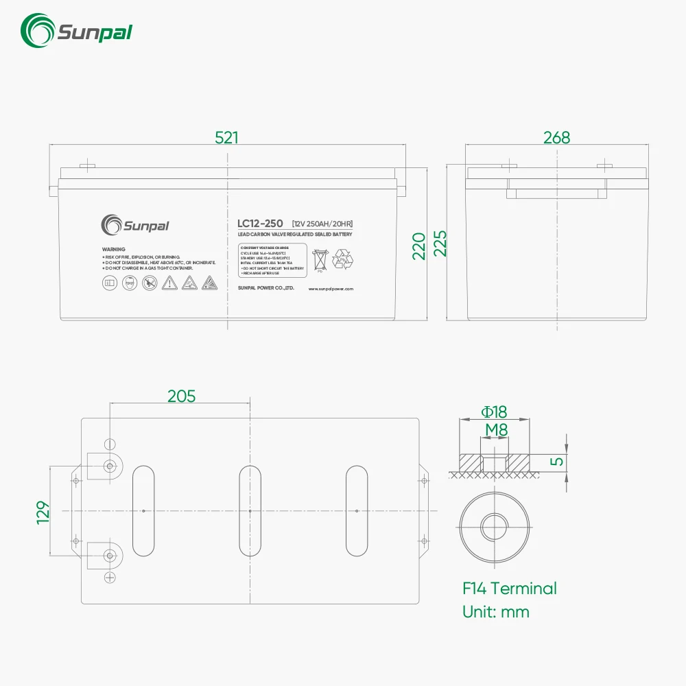 Sunpal Lead Carbon Battery 12v 200ah 100ah 150Ah 250Ah Lead Acid Batteries