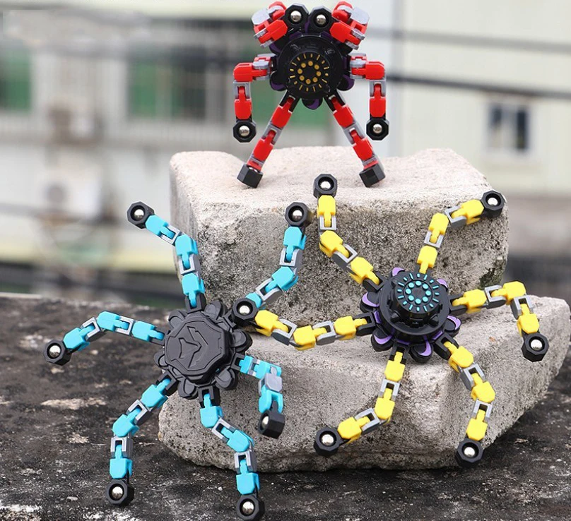 Hot Sale Glow in the Dark Fingertip Mechanical Gyro Chain Deformation Robot Gyro Toy Fingertip Spinner Transformable Fidget Toy