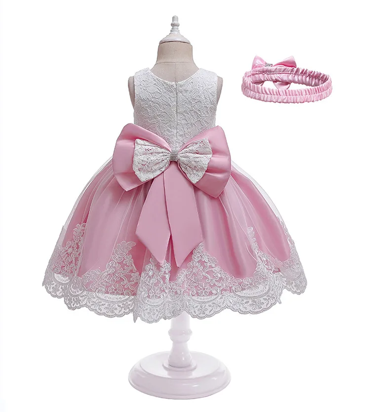 High quality girl long skirt bow lace dress evening dress kids birthday wedding party dress