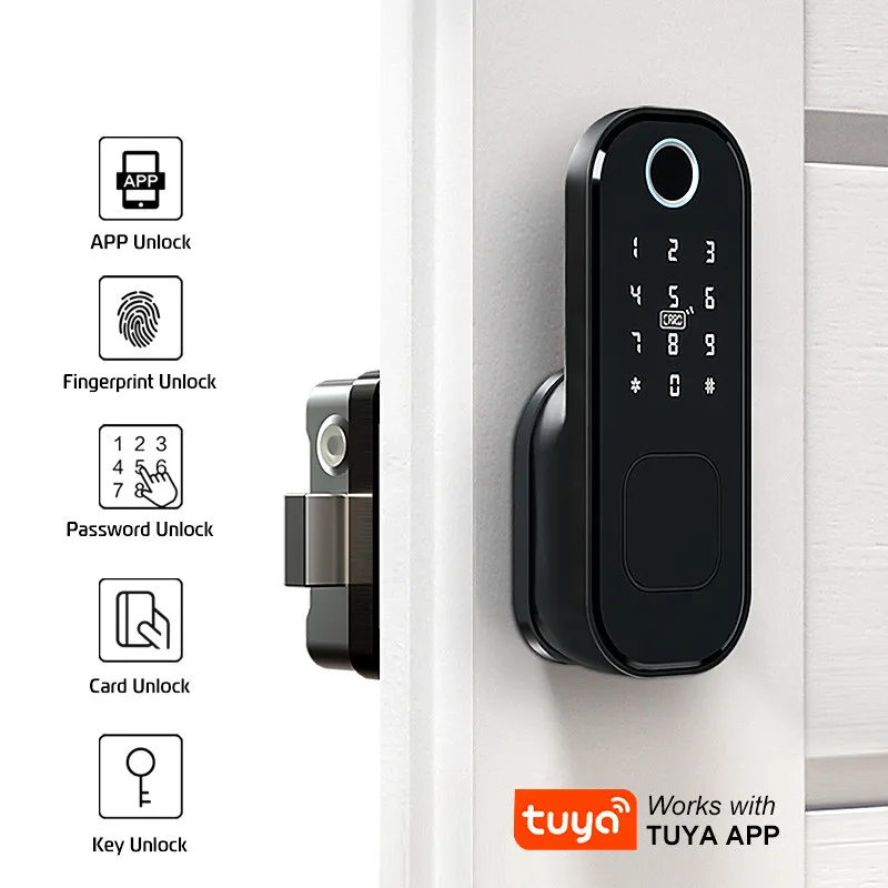 Tuya WiFi Smart Home Electronic Keyless Keypad Door Lock Fingerprint Gate Rim Latch Lock for Home