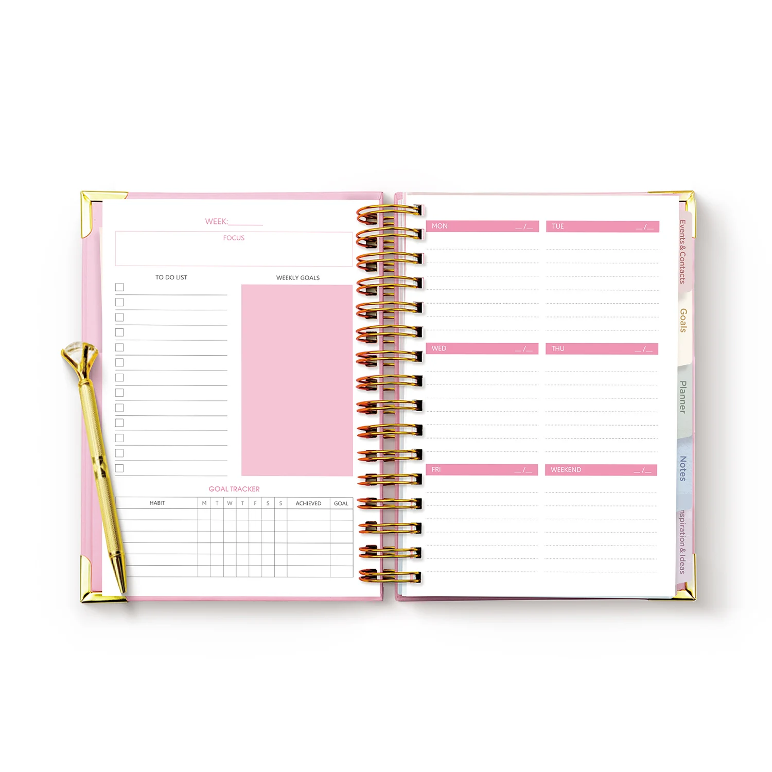 Custom Leather Journal Spiral Weekly Monthly Agenda Daily Goal Digger Diary Undated PLANNER BOOK Notebook