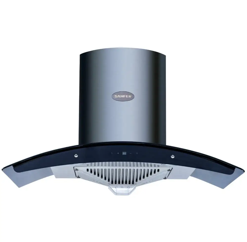 Curved Glass Black Color Copper Kitchen Aire Range Hood
