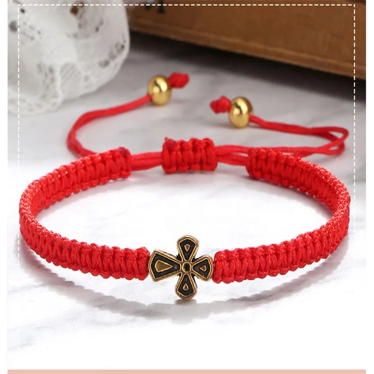 Christian Blue Red Rope Bless Adjustable Handmade Knot for Men Women Friendship Jewelry Gift Lucky Cross Braided String Bracelet