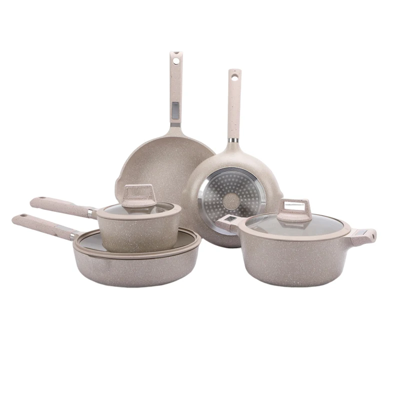Deep Stock Soup Pot Die Cast Aluminum White Marble Non Stick Pots And Pans With Wooden Handle 20cm 24cm 28cm