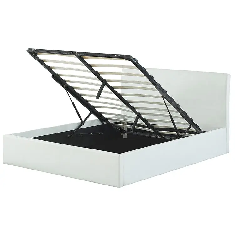 Sturdy Metal Frame Bed with Wooden Slats and Gas Strut Lift Mechanism for Enhanced Mattress Support