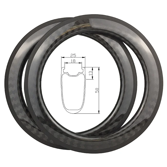 50mm Depth 25mm Width Carbon Fiber Wheel Rim Carbon Rims 700c Road Bike Tubular Tyre Tube  Carbon Fiber Rims Bike Wheel